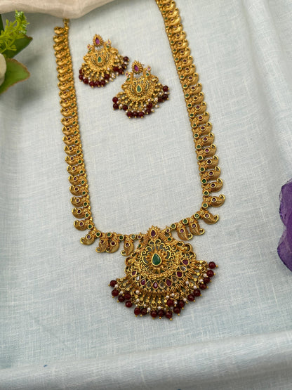 Luxurious Antique Stone Long Necklace Set 0683 - Mahilas
