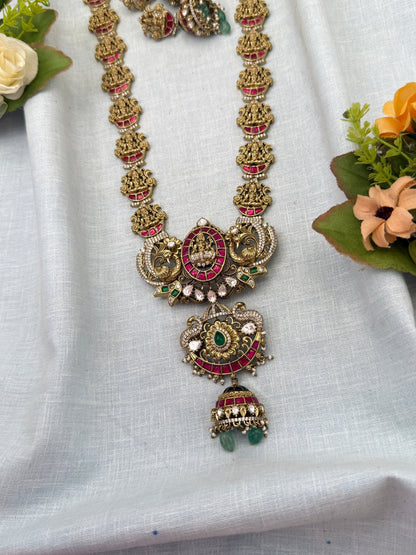Luxurious Antique Stone Pendant Long Necklace Set 0710 - Mahilas