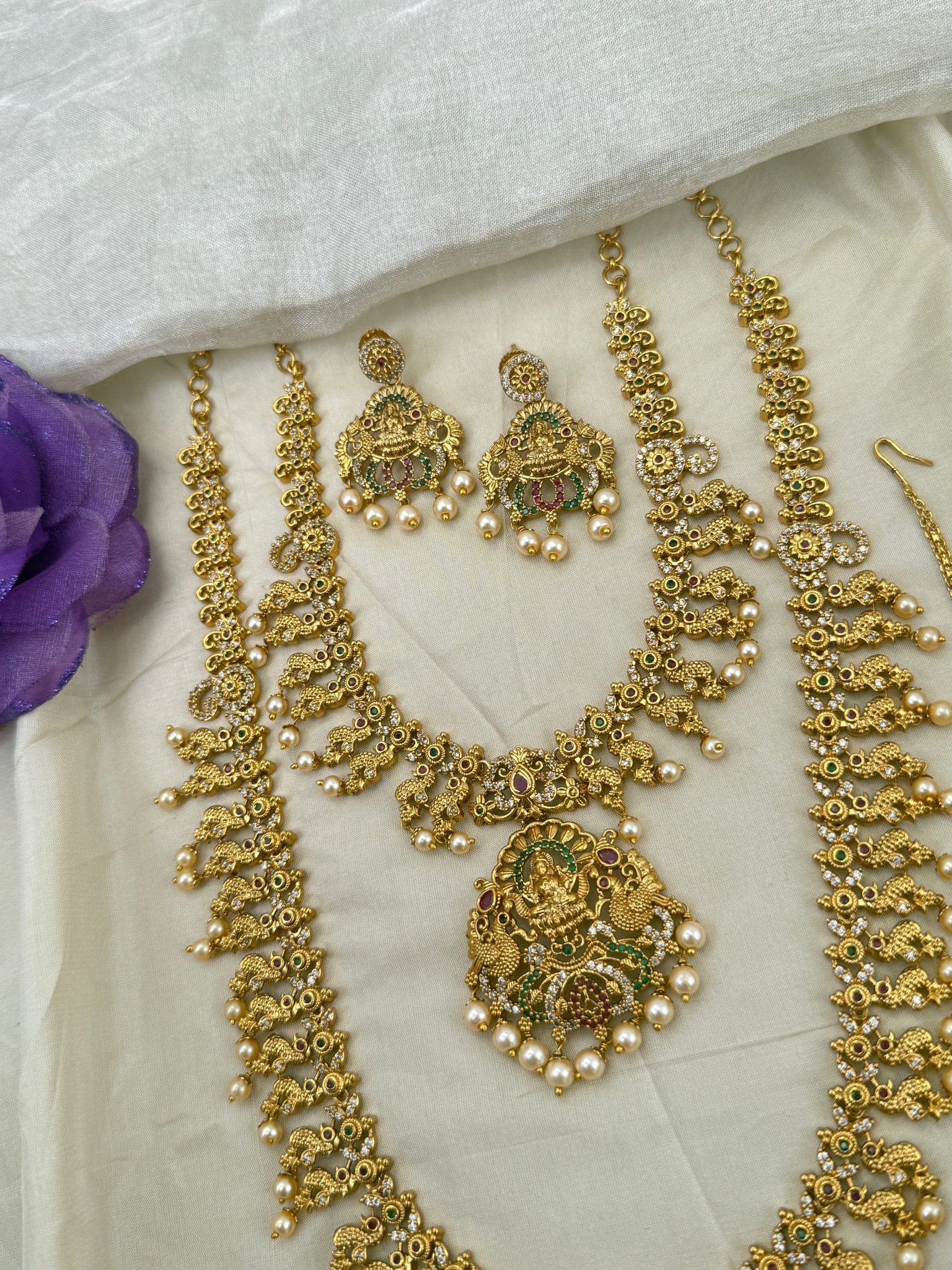 Luxurious Antique Stone Semi Bridal Necklace Set 0685 - Mahilas