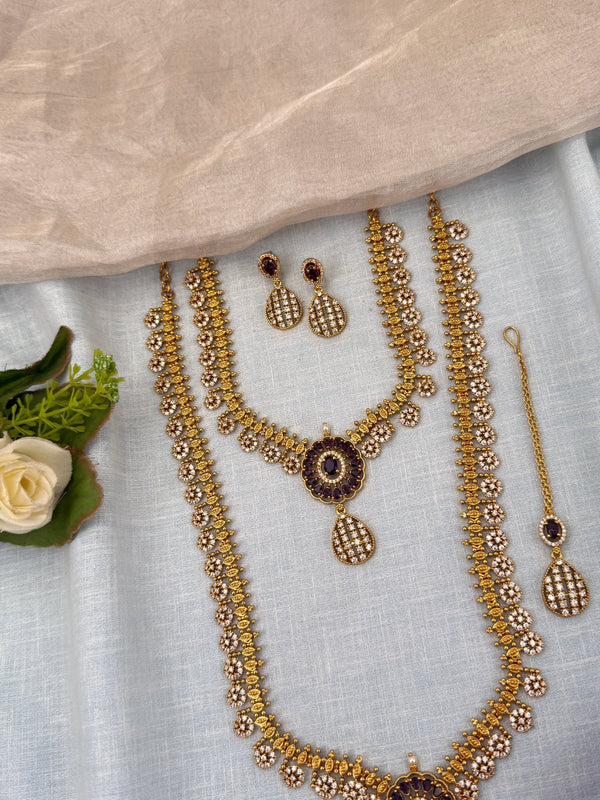 Luxurious Antique Stone Semi Bridal Necklace Set 0688