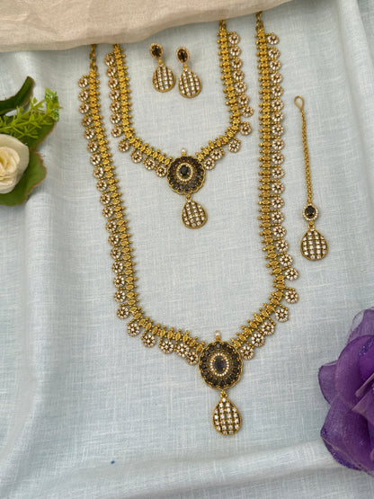 Luxurious Antique Stone Semi Bridal Necklace Set 0688 - Mahilas