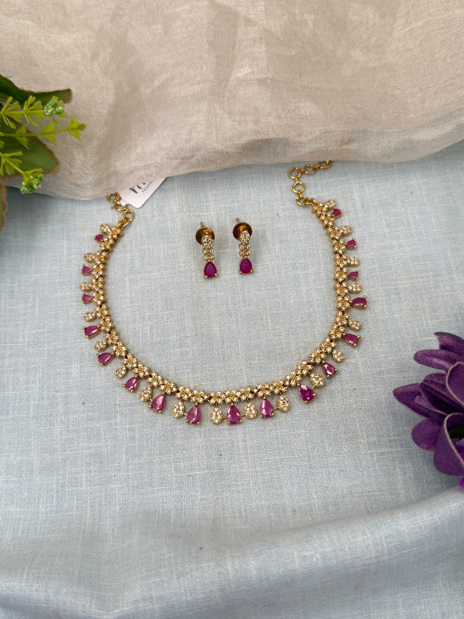 Luxurious Antique Stone Short Necklace Set 0410 - Mahilas