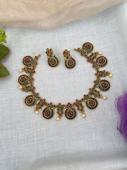 Luxurious Antique Stone Short Necklace Set 0641 - Mahilas