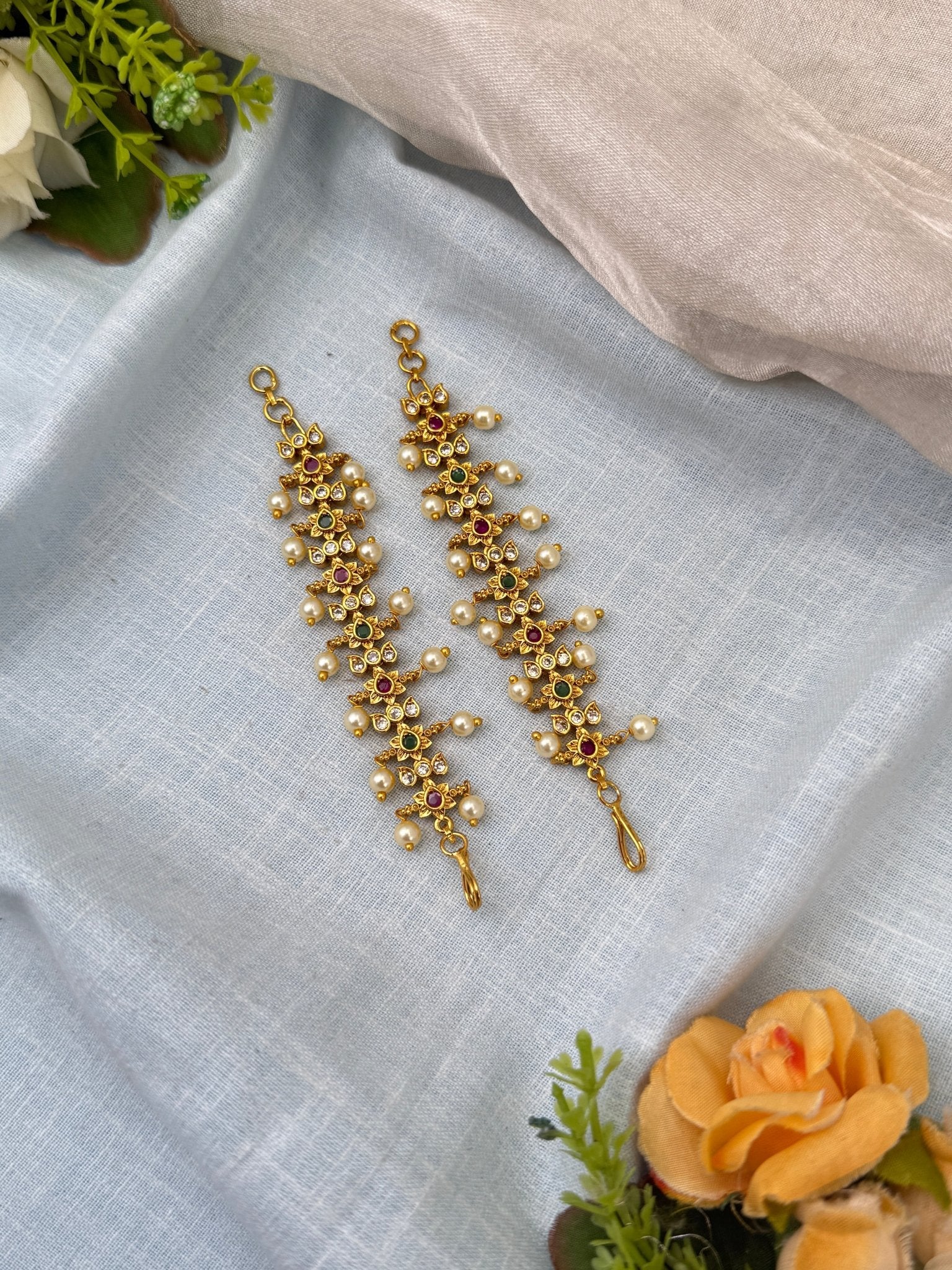 Luxurious Antique Straight Maatal Earchain 378 - Mahilas