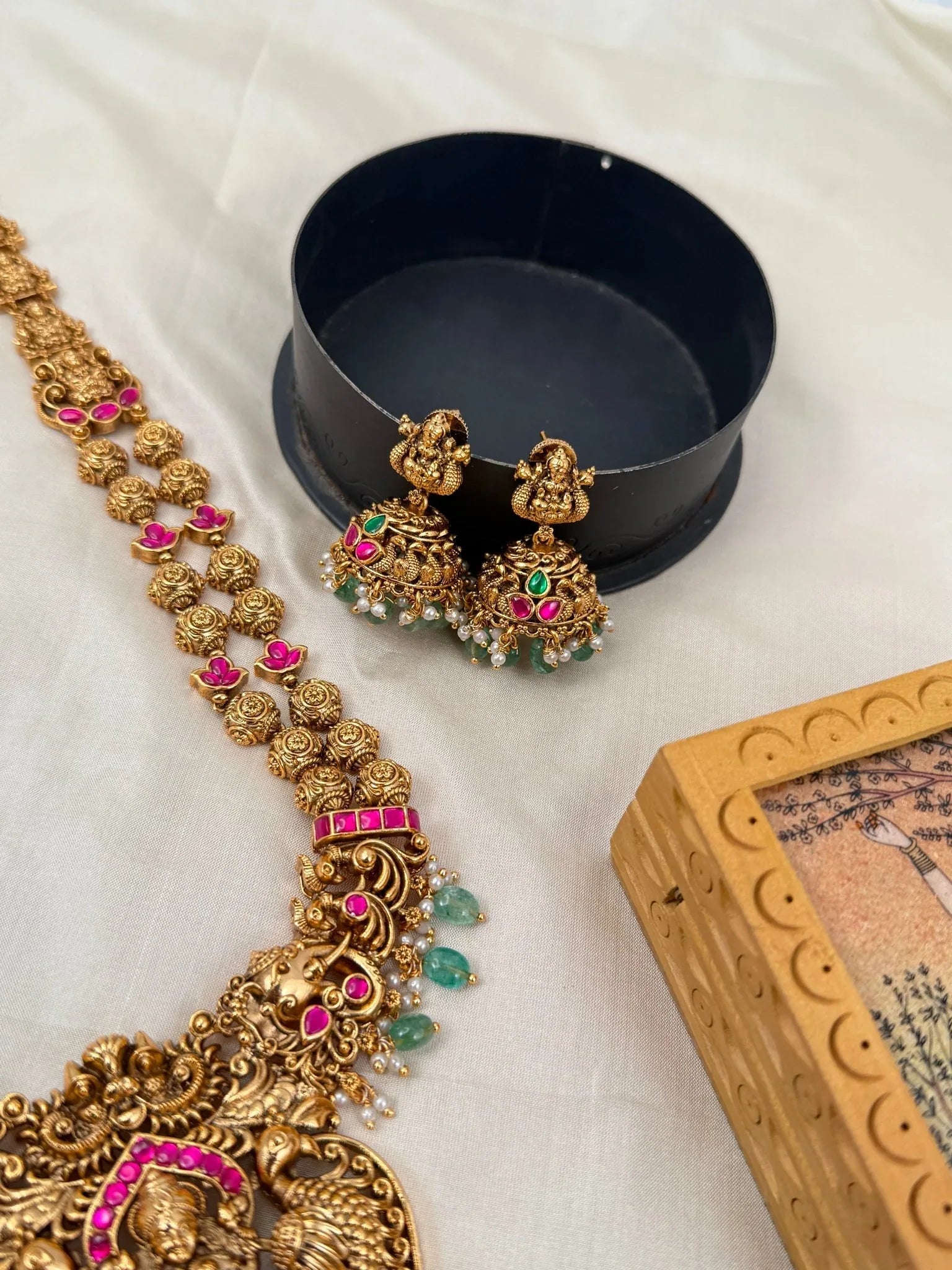 Luxurious Antique Temple Lakshmi Long Necklace Set 709 - Mahilas