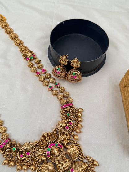 Luxurious Antique Temple Lakshmi Long Necklace Set 710 - Mahilas