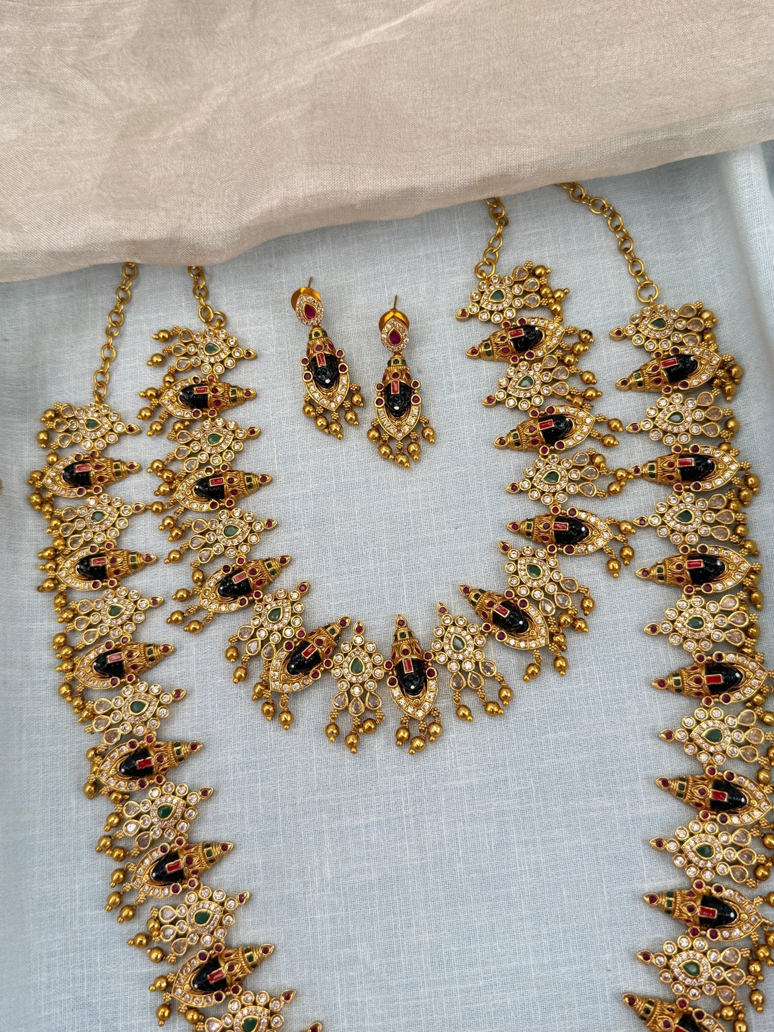 Luxurious Antique Venkateshwara Semi Bridal Necklace Set 0668 - Mahilas