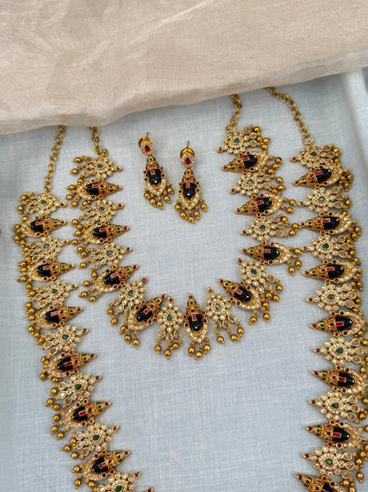 Luxurious Antique Venkateshwara Semi Bridal Necklace Set 0668 - Mahilas
