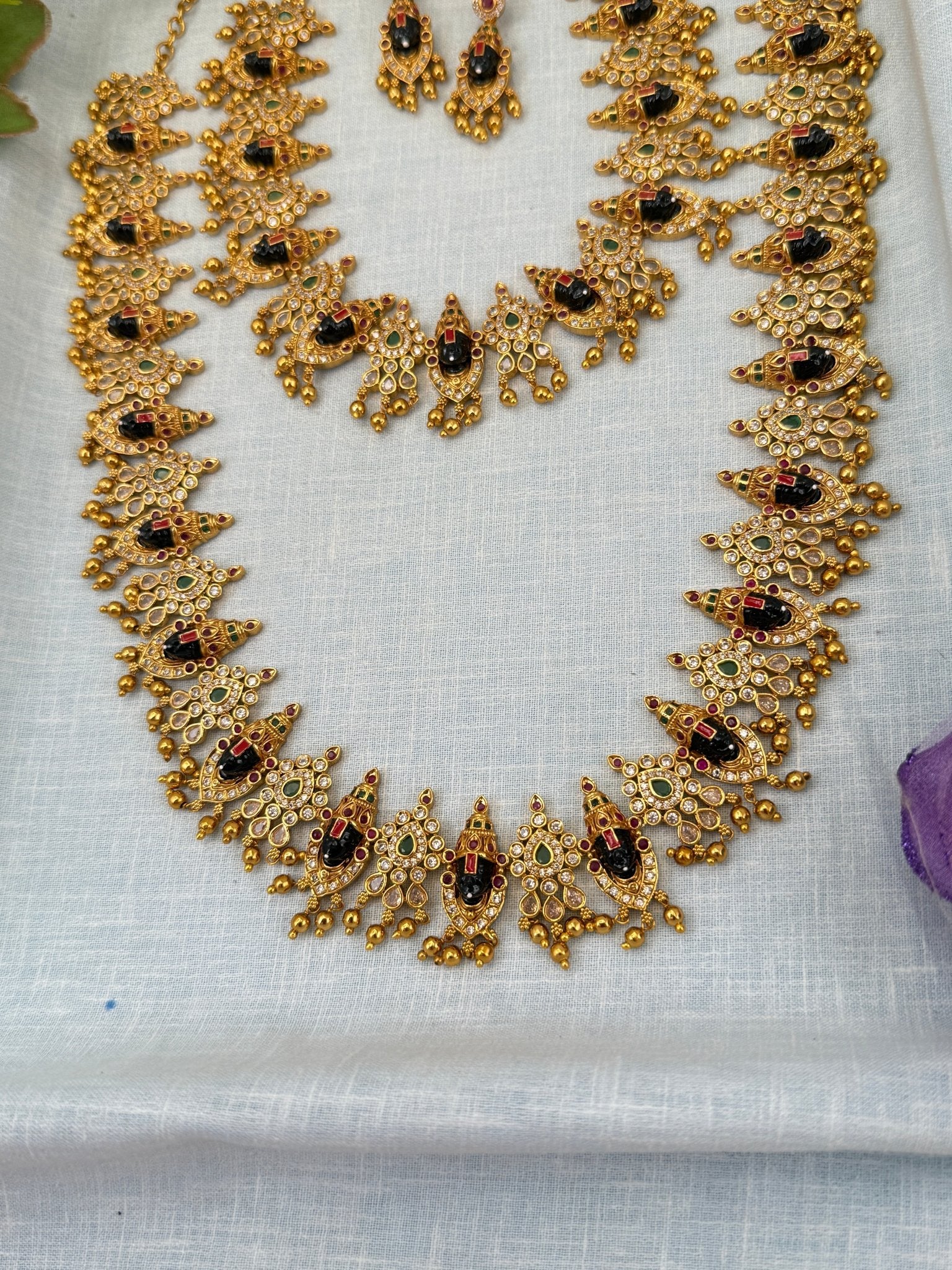 Luxurious Antique Venkateshwara Semi Bridal Necklace Set 0668 - Mahilas