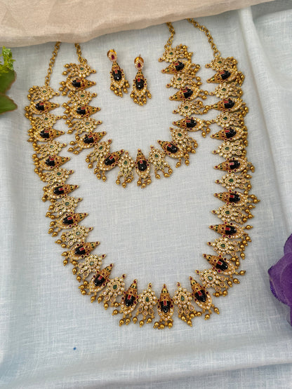 Luxurious Antique Venkateshwara Semi Bridal Necklace Set 0668 - Mahilas