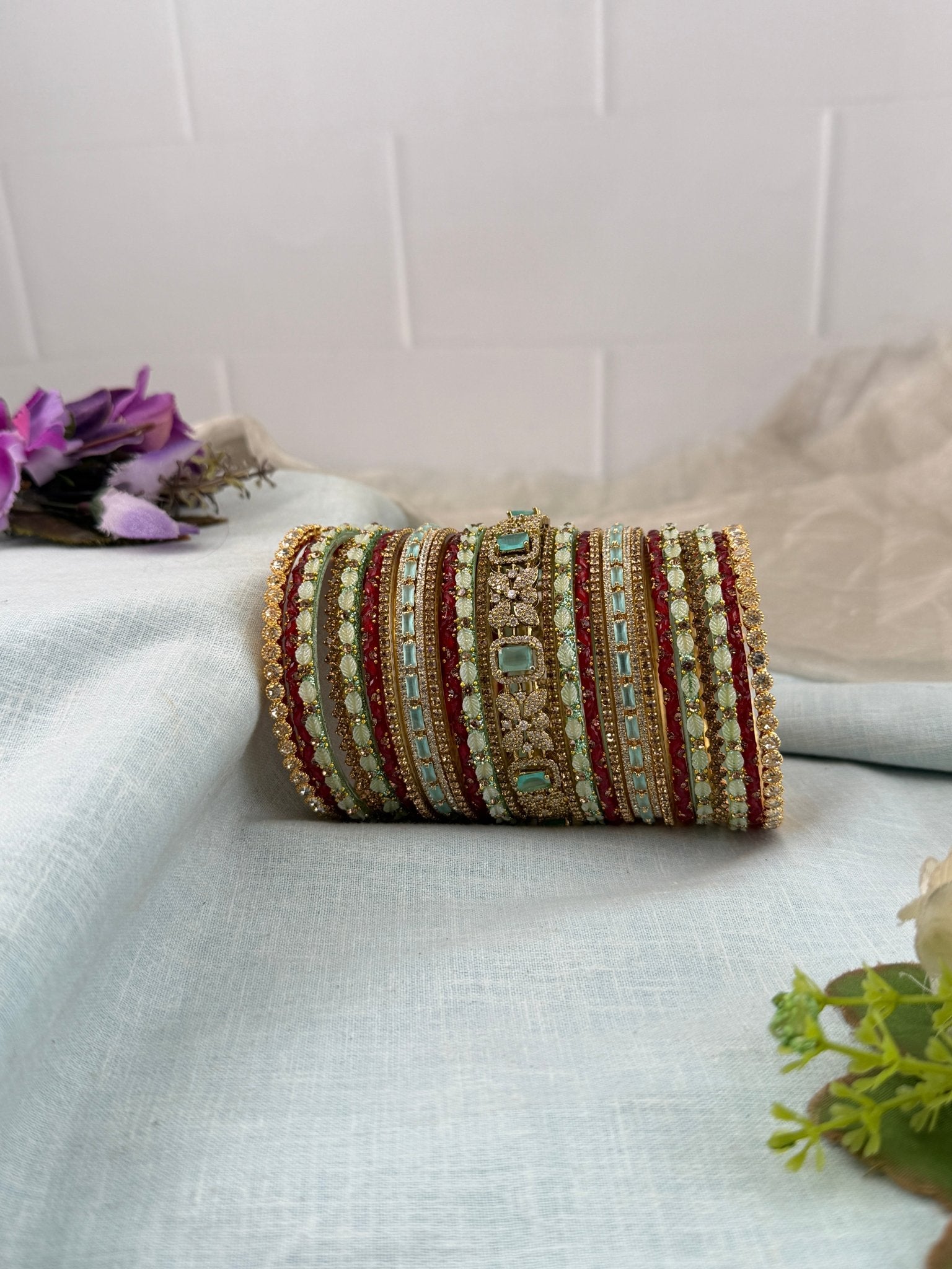 Luxurious Antique & Victorian Stone Bridal Bangle Set - 5329 - Mahilas