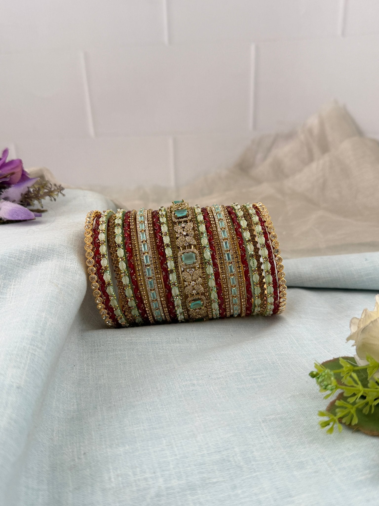 Luxurious Antique & Victorian Stone Bridal Bangle Set - 5329 - Mahilas