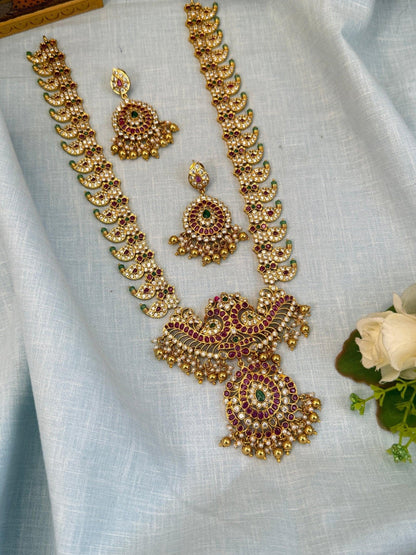 Luxurious Antique White Stone Mango Long Necklace Set 876 - Mahilas