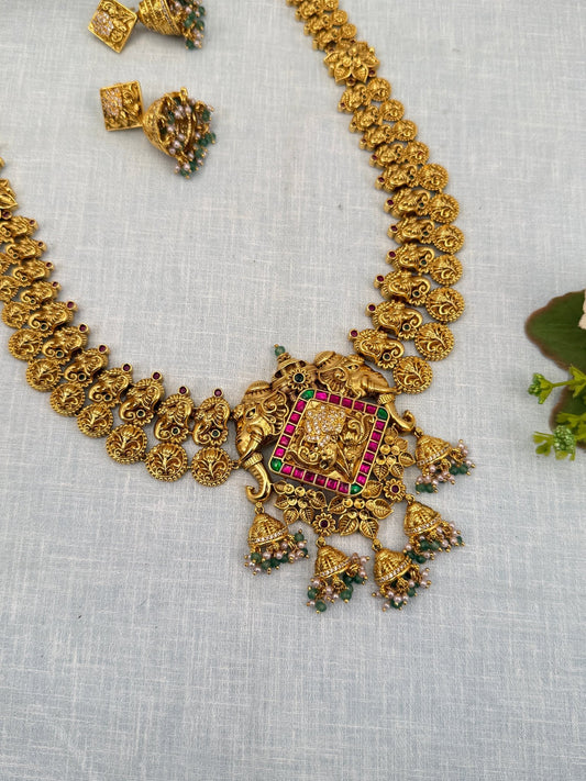 Luxurious Bridal Antique Jadau Long Necklace Set 739 - Mahilas