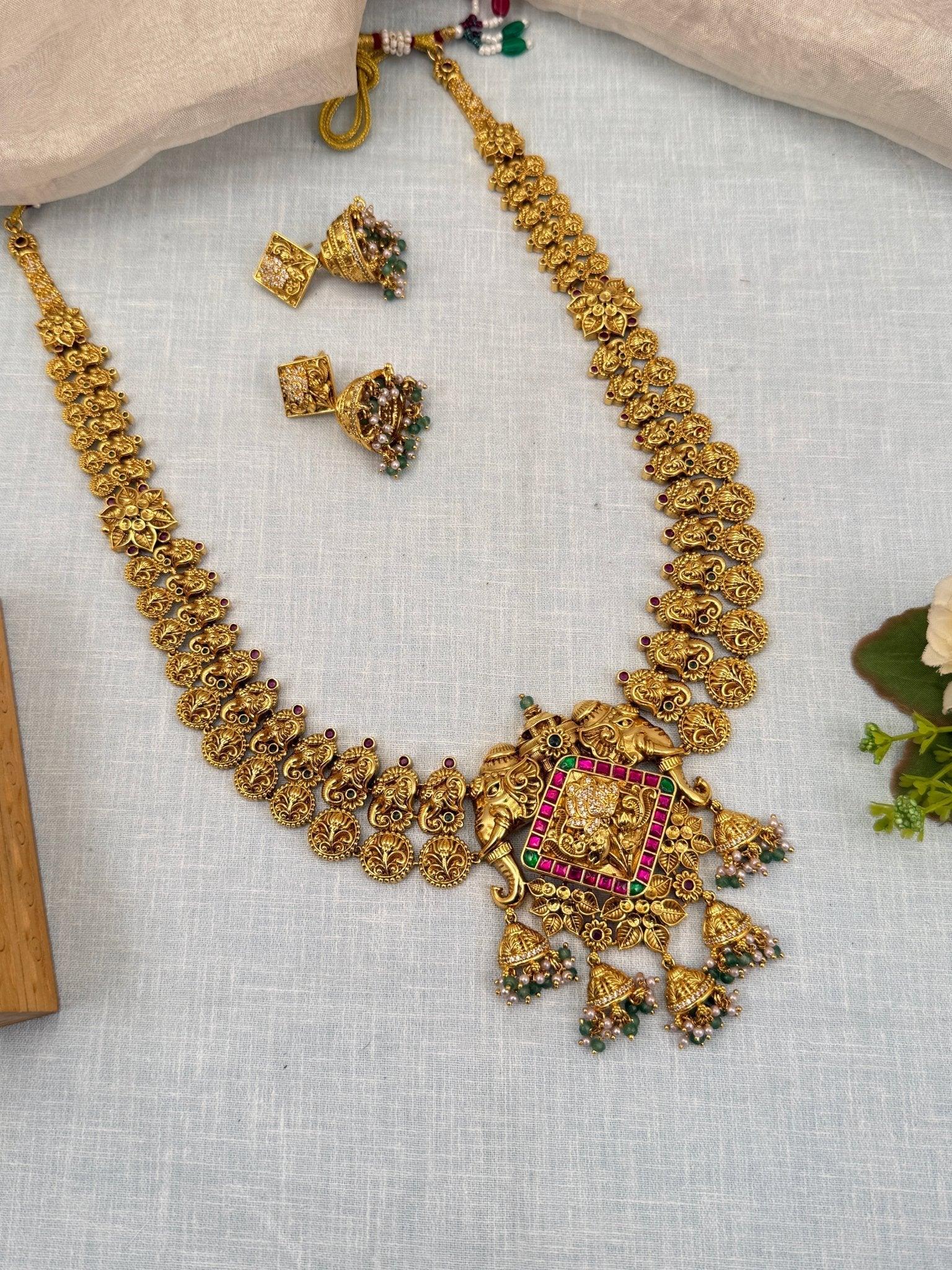 Luxurious Bridal Antique Jadau Long Necklace Set 739 - Mahilas