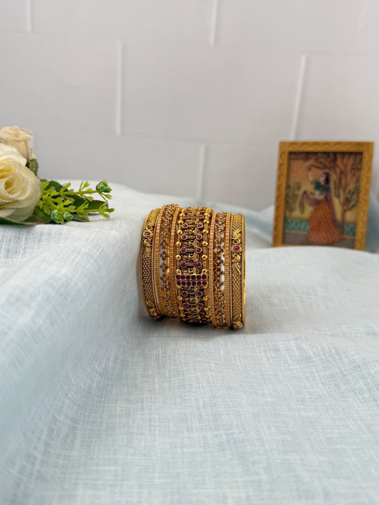 Luxurious Bridal Antique Kada and Stone Bangle Set 5269 - Mahilas