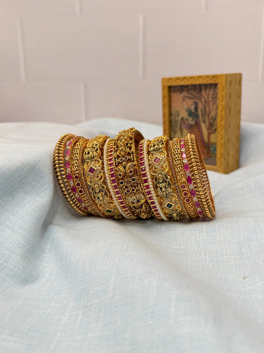 Luxurious Bridal Antique & Stone Bangle Set - 5154 - Mahilas