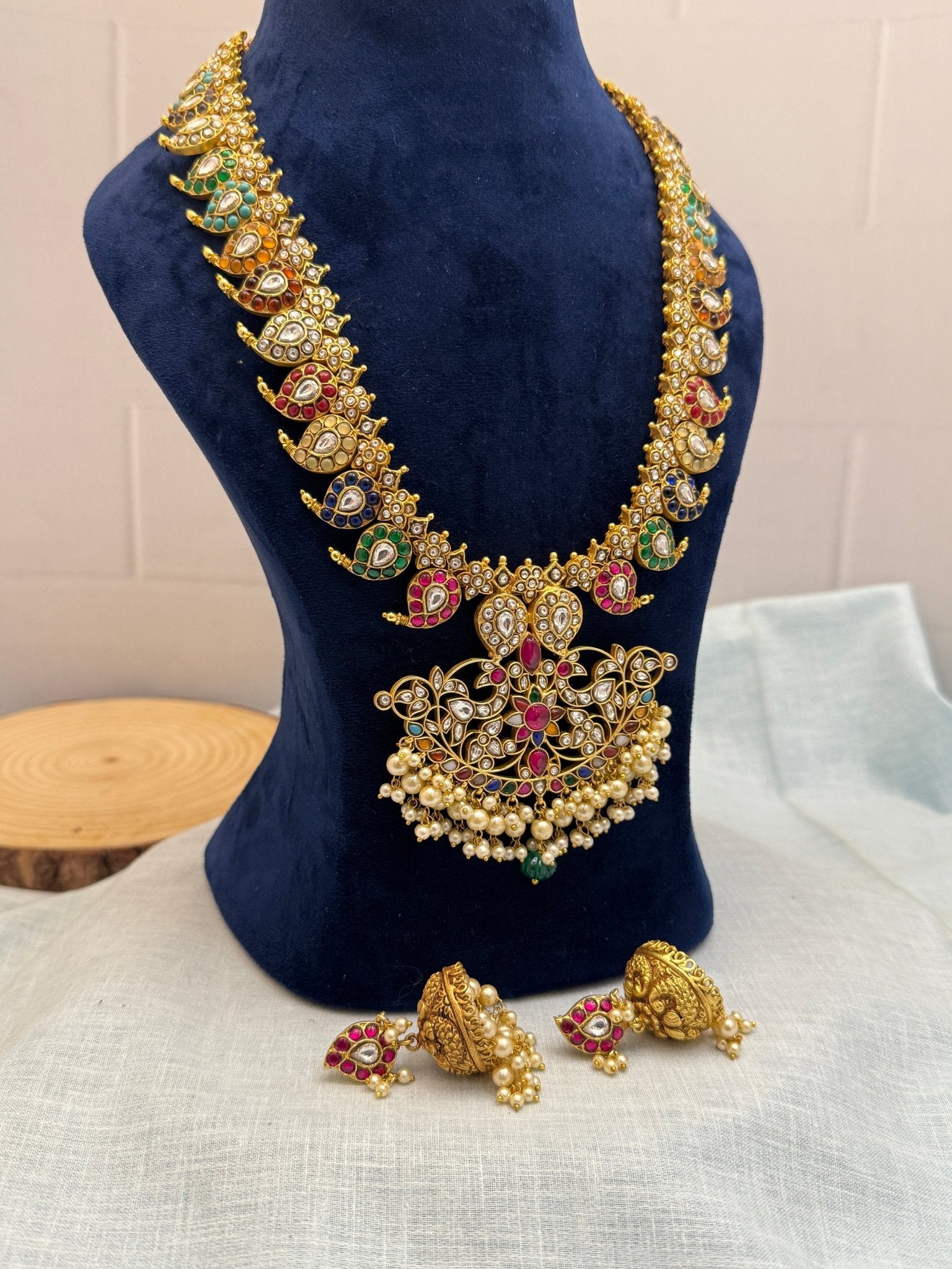 Luxurious Bridal Jadau Kundan Navaratna Necklace Set 413 - Mahilas