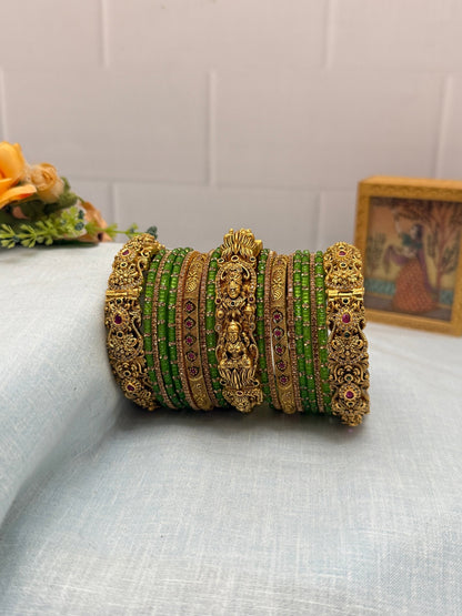Luxurious Glass & Antique Bridal Bangle Set in 9 Color options - 5176 - Mahilas