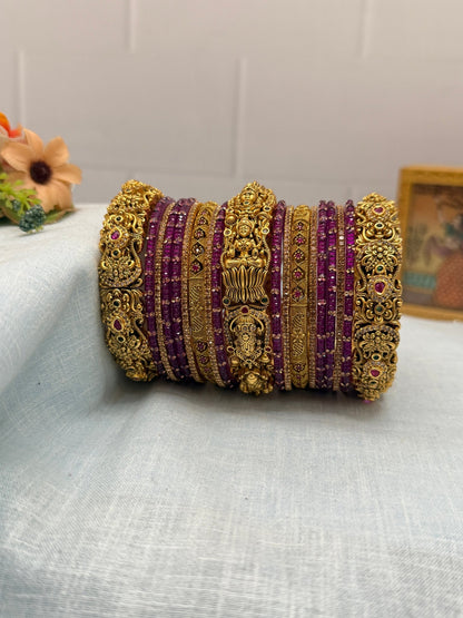 Luxurious Glass & Antique Bridal Bangle Set in 9 Color options - 5176 - Mahilas