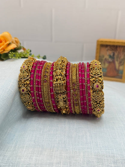 Luxurious Glass & Antique Bridal Bangle Set in 9 Color options - 5176 - Mahilas