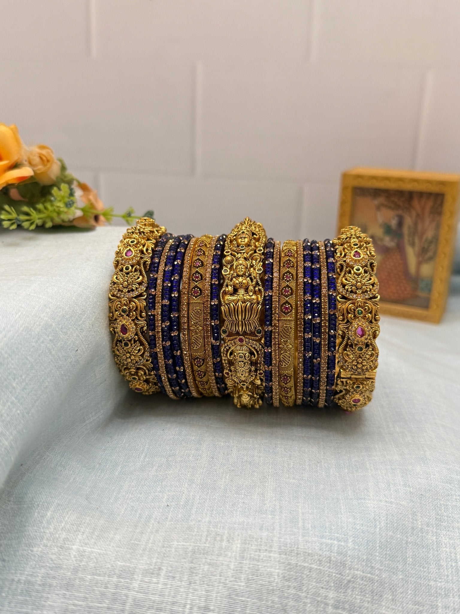 Luxurious Glass & Antique Bridal Bangle Set in 9 Color options - 5176 - Mahilas