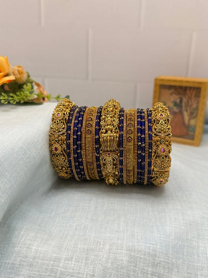 Luxurious Glass & Antique Bridal Bangle Set in 9 Color options - 5176 - Mahilas