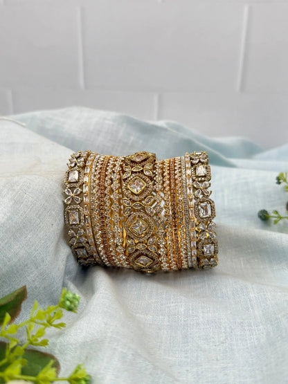 Luxurious Gold and White Victorian Stone Elegant Bridal Bangle Set 5265 - Mahilas