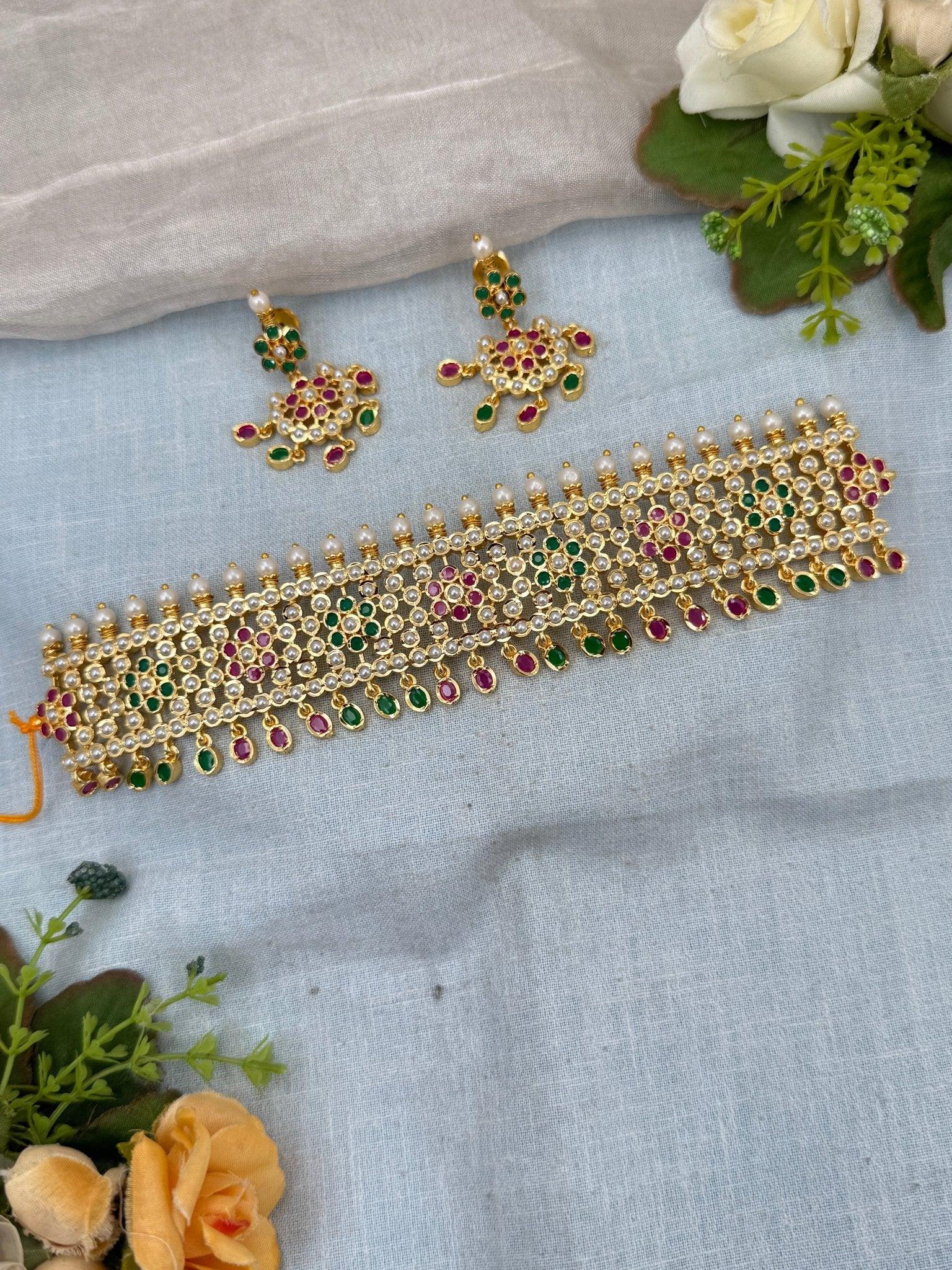 Luxurious Gold Like Antique Choker Necklace Set 0245 - Mahilas