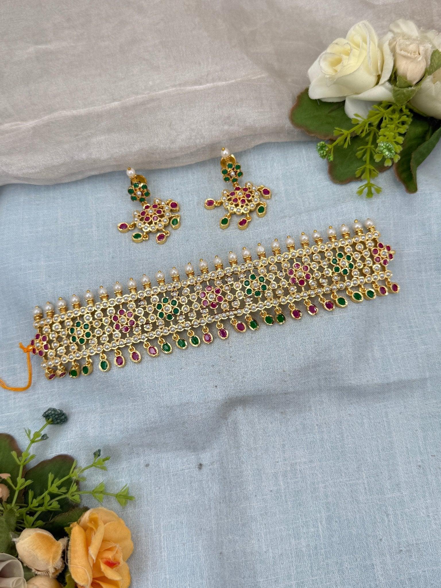 Luxurious Gold Like Antique Choker Necklace Set 0245 - Mahilas