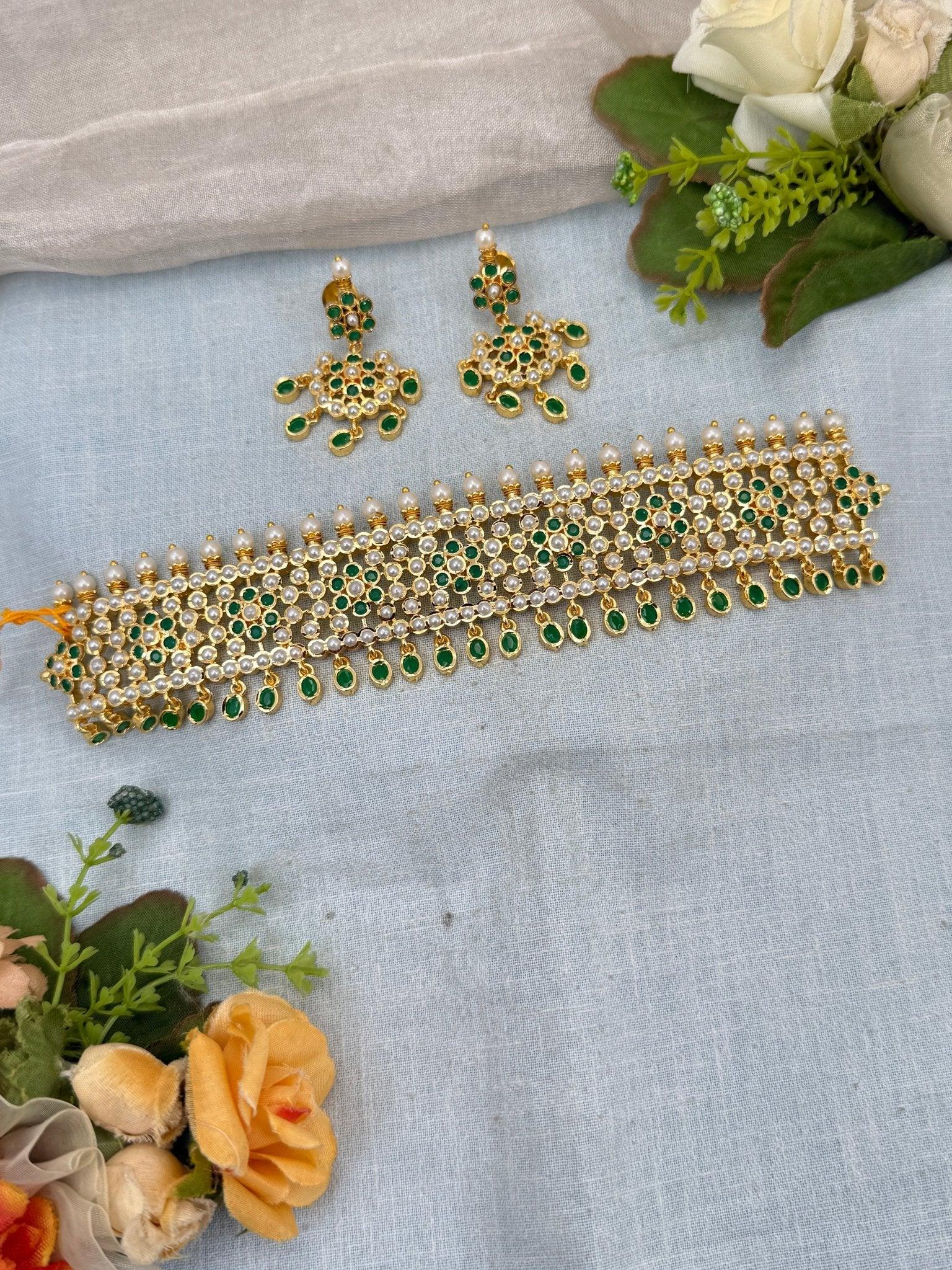 Luxurious Gold Like Antique Choker Necklace Set 0247 - Mahilas