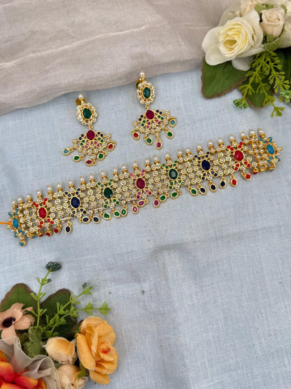 Luxurious Gold Like Antique Choker Necklace Set 0248 - Mahilas