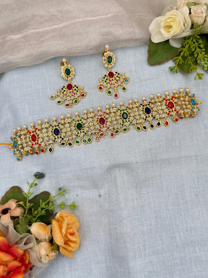 Luxurious Gold Like Antique Choker Necklace Set 0248 - Mahilas