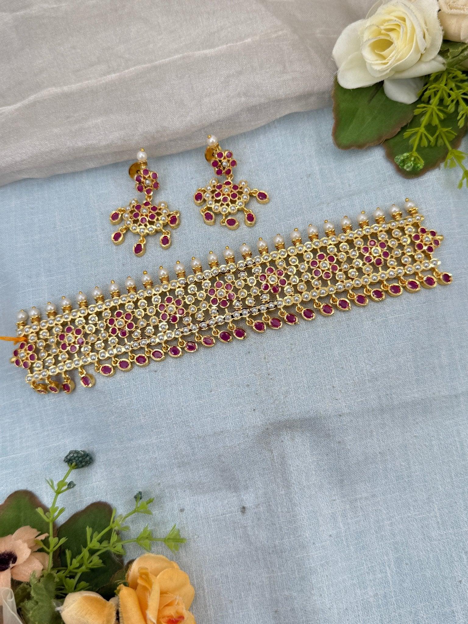 Luxurious Gold Like Antique Choker Necklace Set 0249 - Mahilas