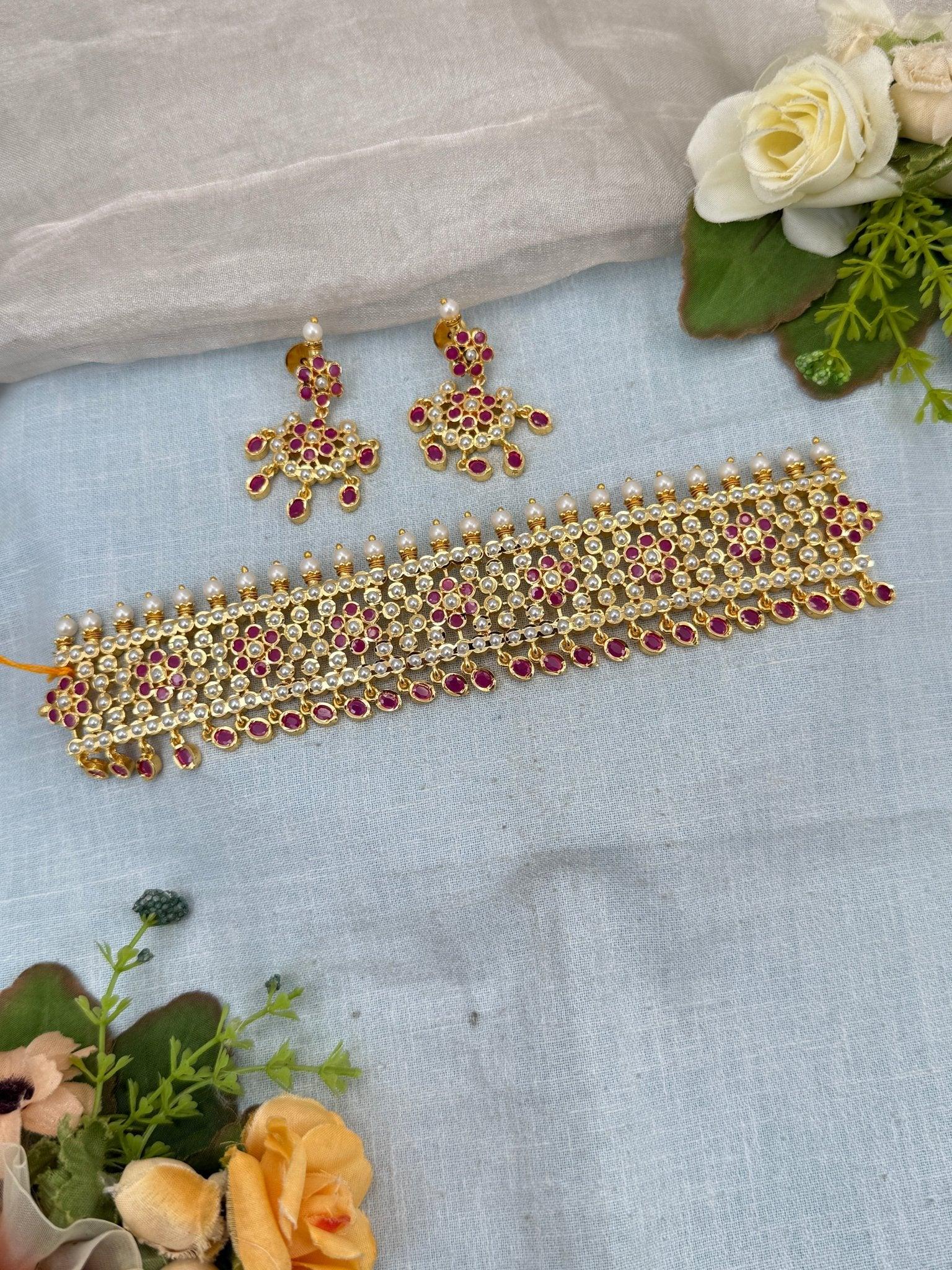 Luxurious Gold Like Antique Choker Necklace Set 0249 - Mahilas