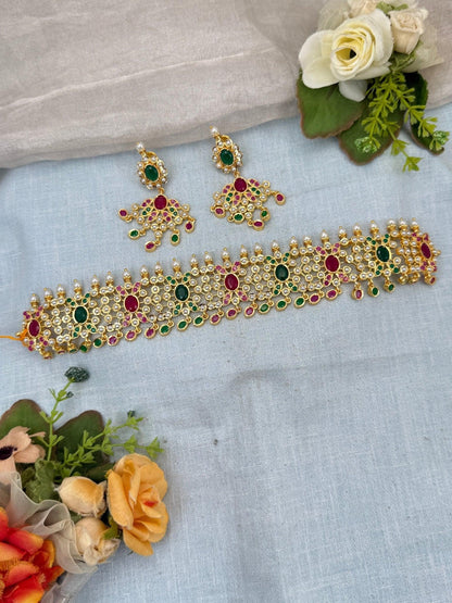 Luxurious Gold Like Antique Choker Necklace Set 0250 - Mahilas