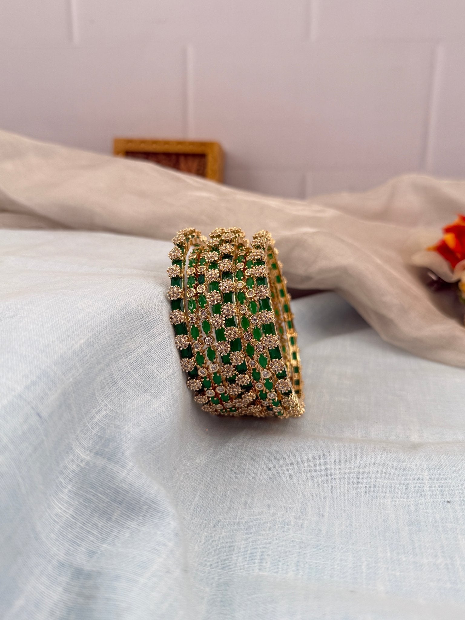Luxurious Green Bracelet Style Stone Bangle Set 5209 - Mahilas