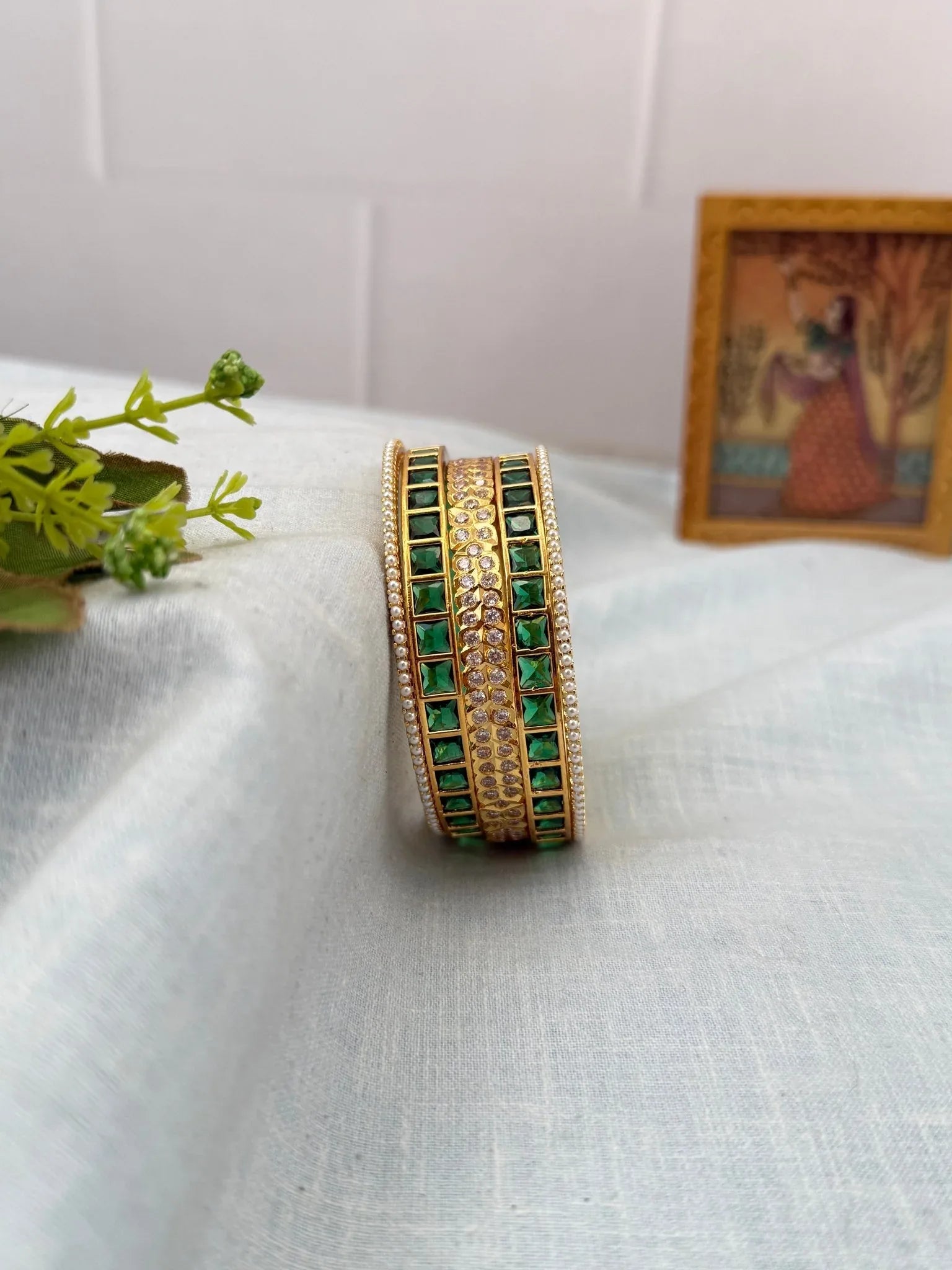 Luxurious Green Swarna & Stone Pearl Bangle Set 5254 - Mahilas