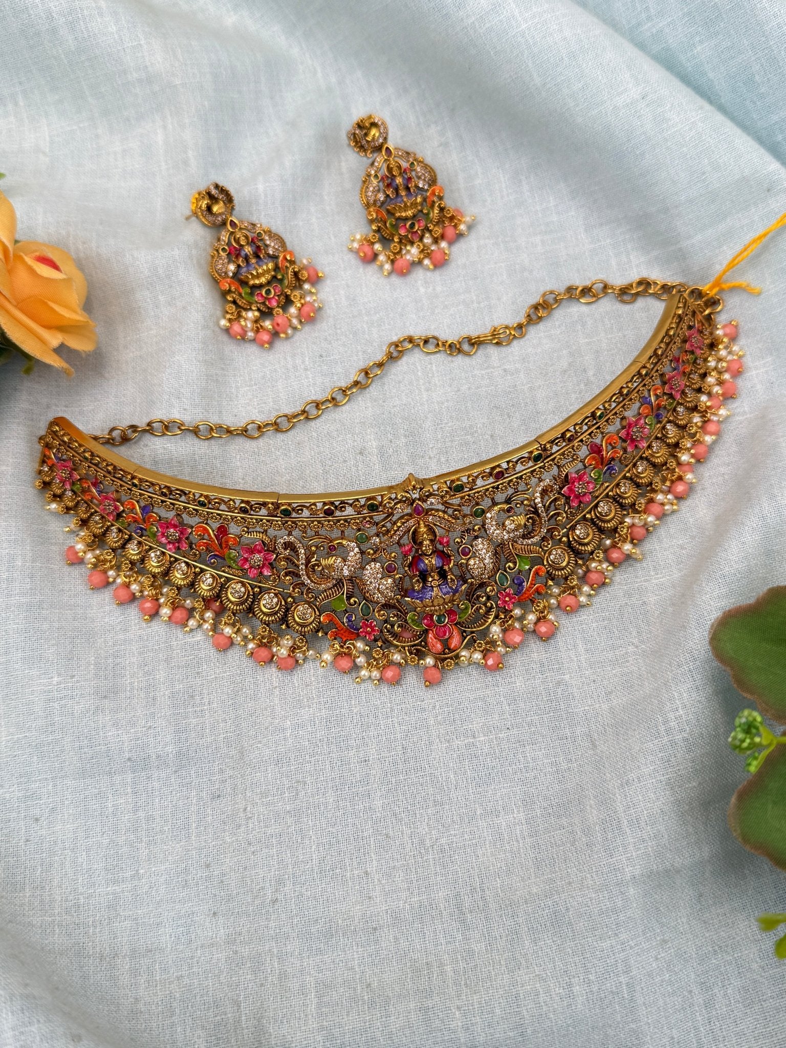 Luxurious Hand Painted Antique Choker Necklace Set 0302 - Mahilas