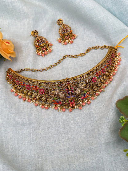 Luxurious Hand Painted Antique Choker Necklace Set 0302 - Mahilas