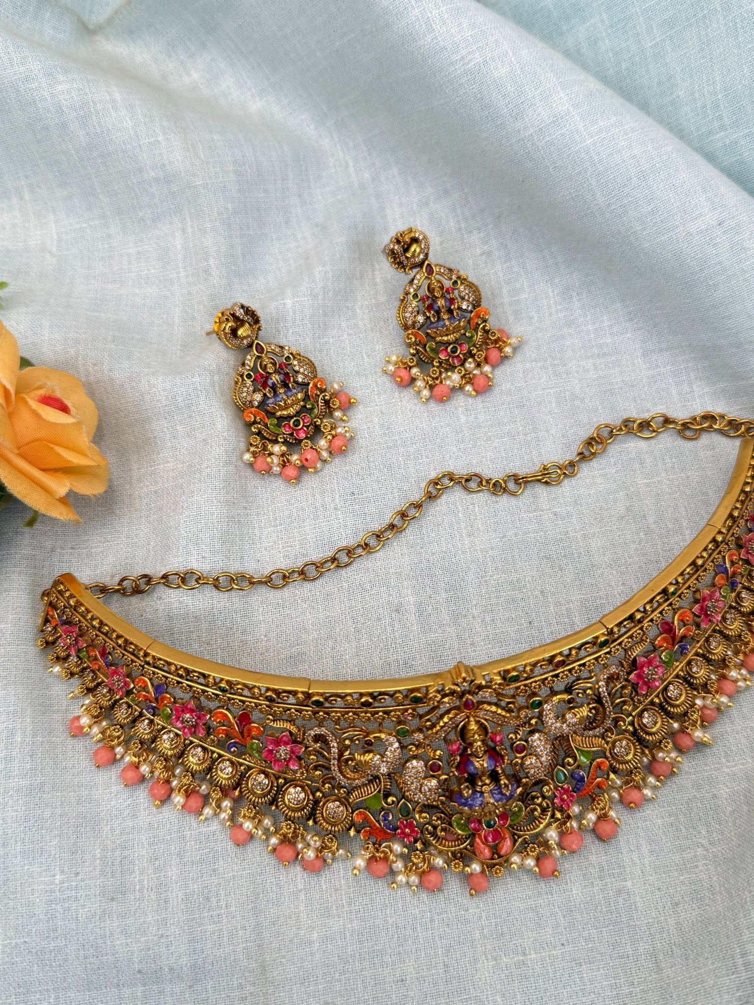 Luxurious Hand Painted Antique Choker Necklace Set 0302 - Mahilas