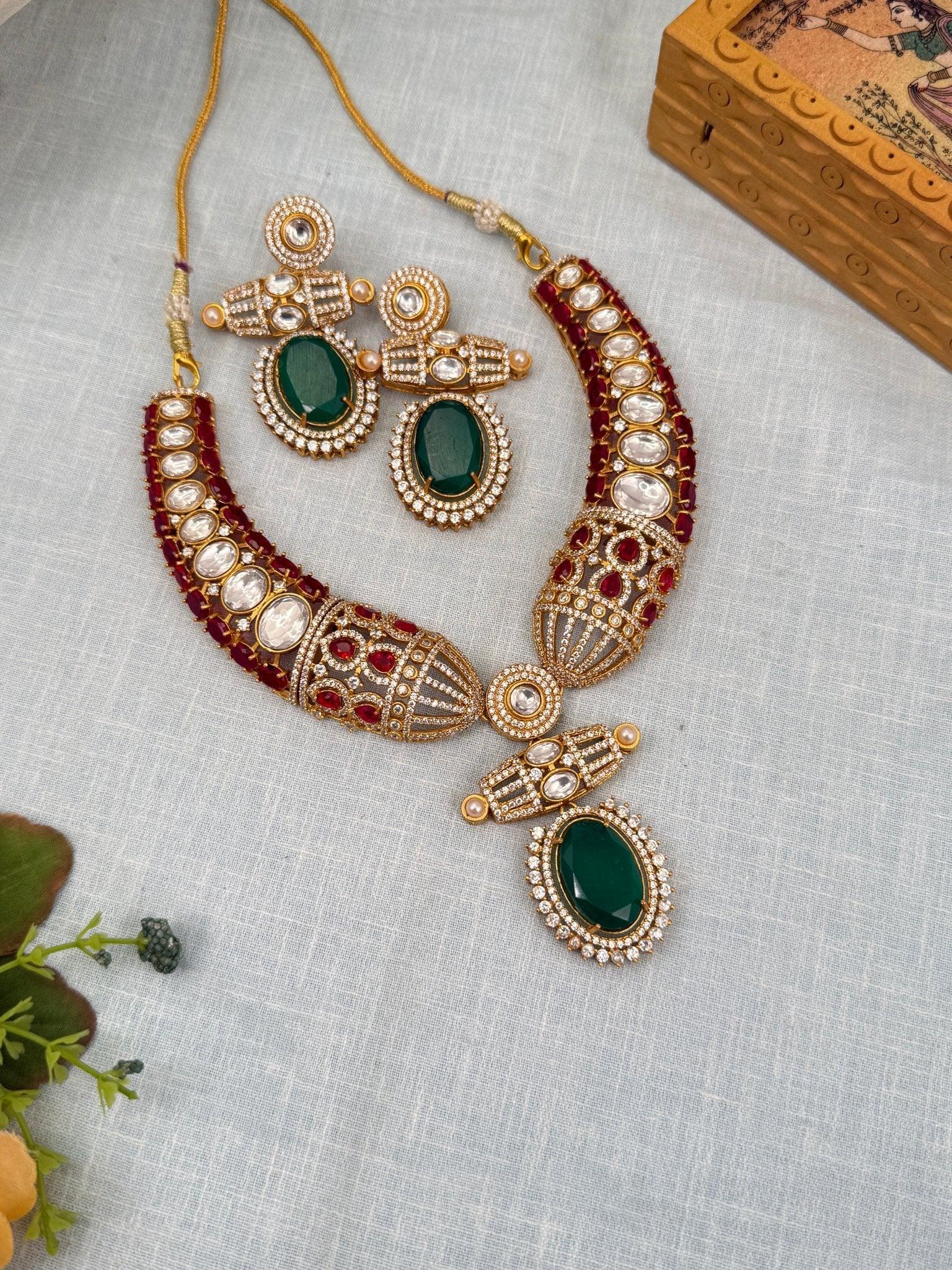 Luxurious Hasli Style White Stone Necklace Set 459 - 6 Colors - Mahilas