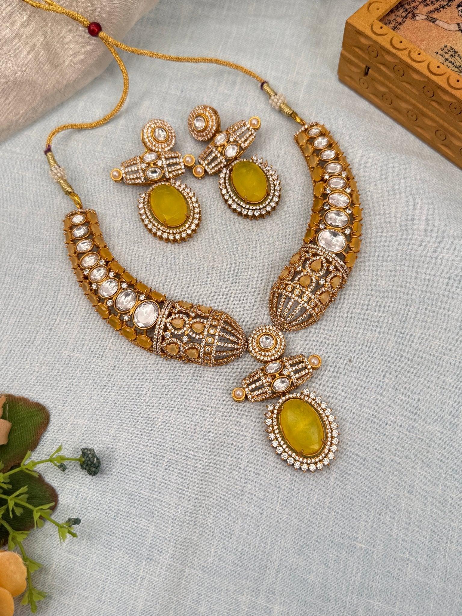 Luxurious Hasli Style White Stone Necklace Set 459 - 6 Colors - Mahilas