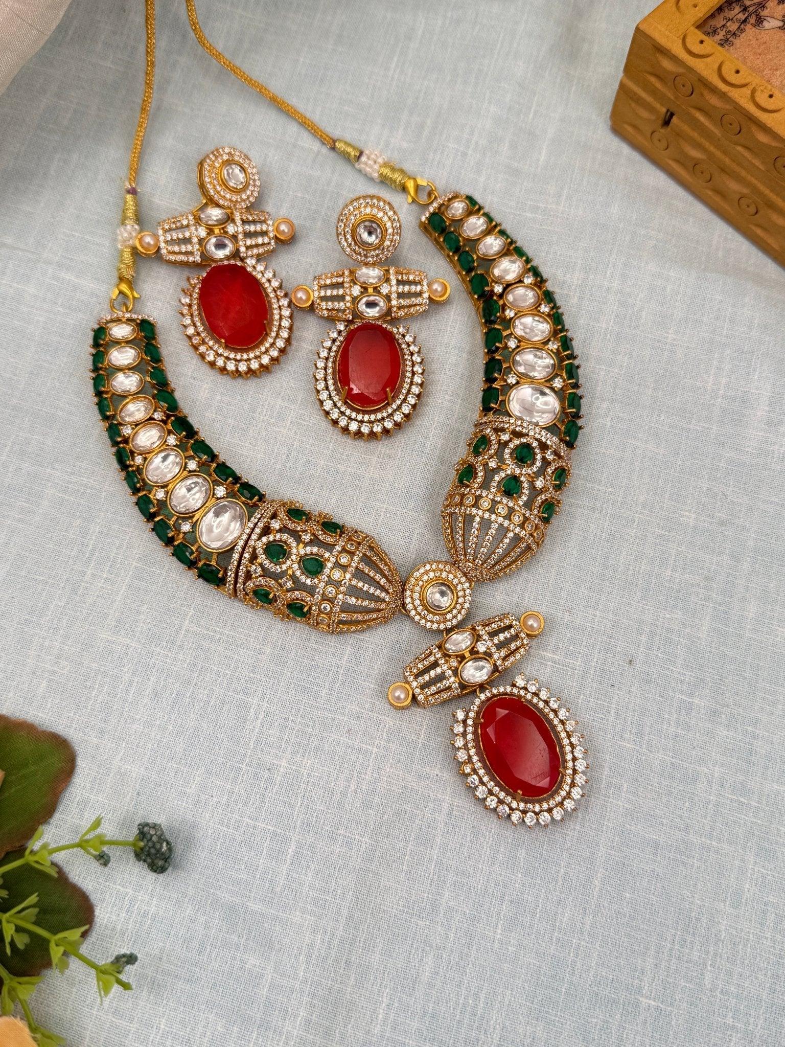 Luxurious Hasli Style White Stone Necklace Set 459 - 6 Colors - Mahilas