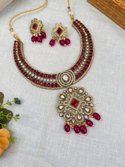 Luxurious Hasli Style White Stone Necklace Set 460 - 8 Colors - Mahilas