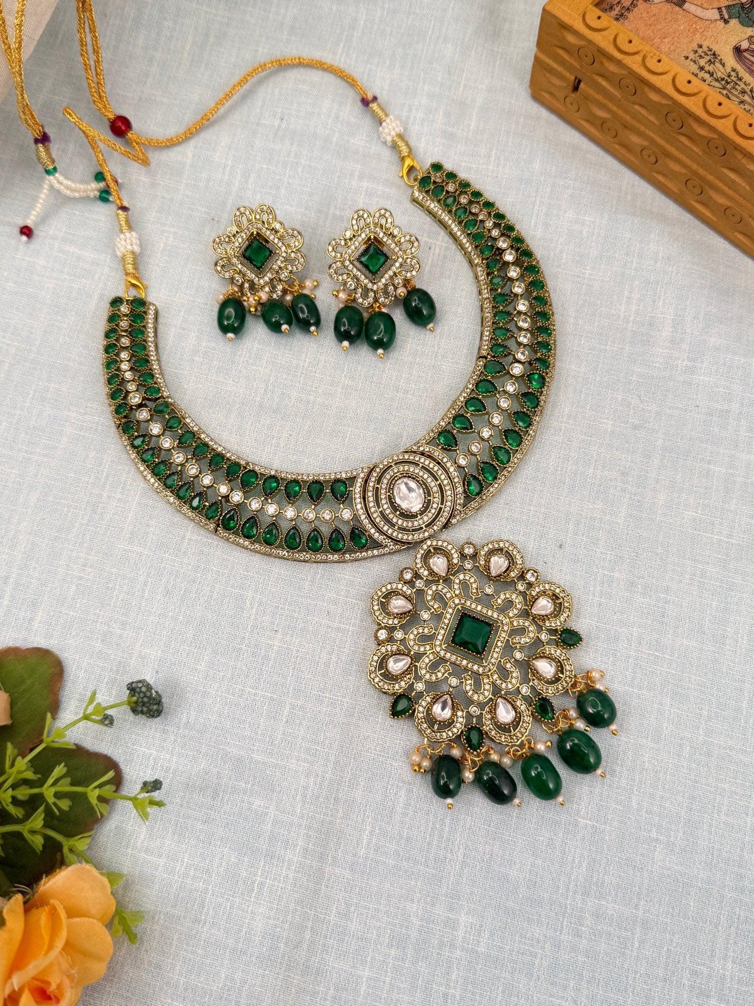 Luxurious Hasli Style White Stone Necklace Set 460 - 8 Colors - Mahilas