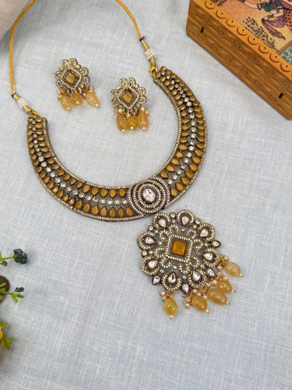 Luxurious Hasli Style White Stone Necklace Set 460 - 8 Colors - Mahilas