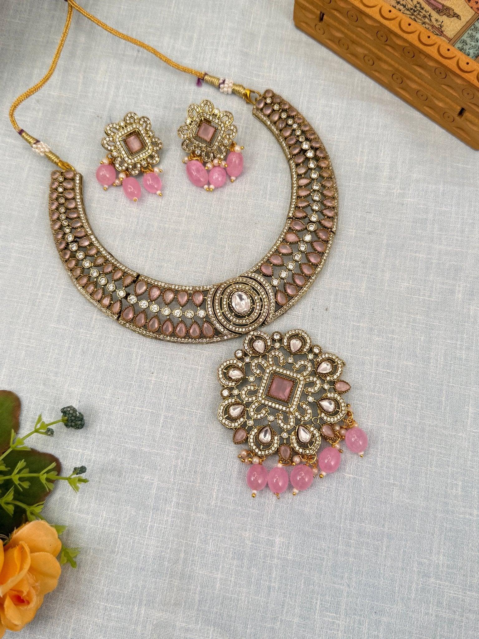 Luxurious Hasli Style White Stone Necklace Set 460 - 8 Colors - Mahilas