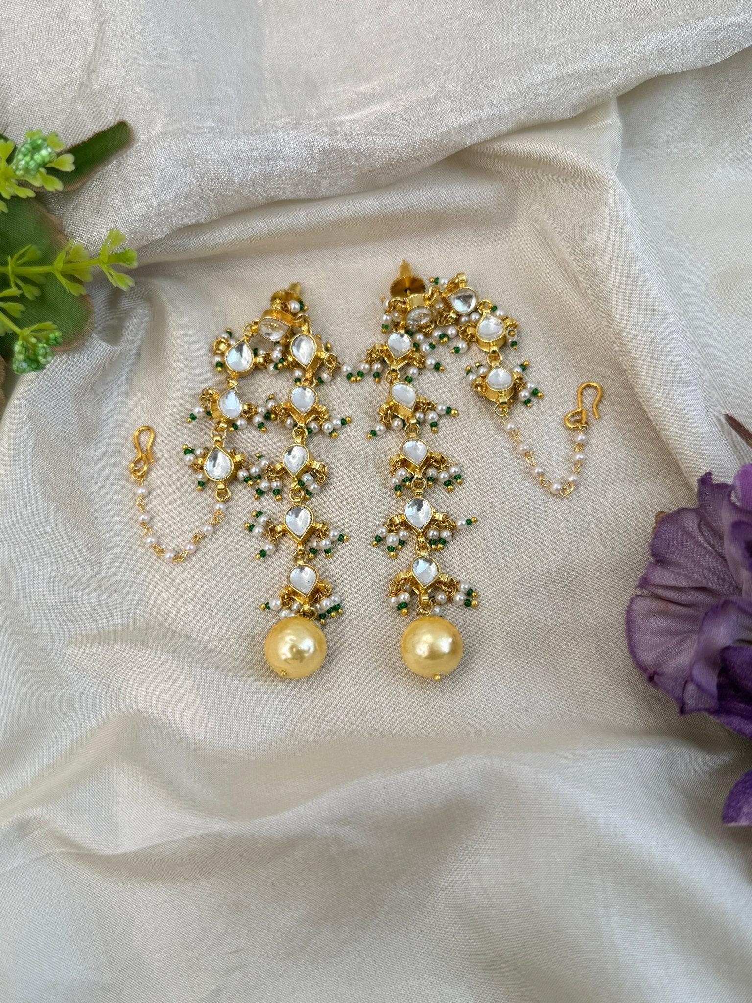 Luxurious Jadau Earring With Maatal Single Line 0504 - Mahilas