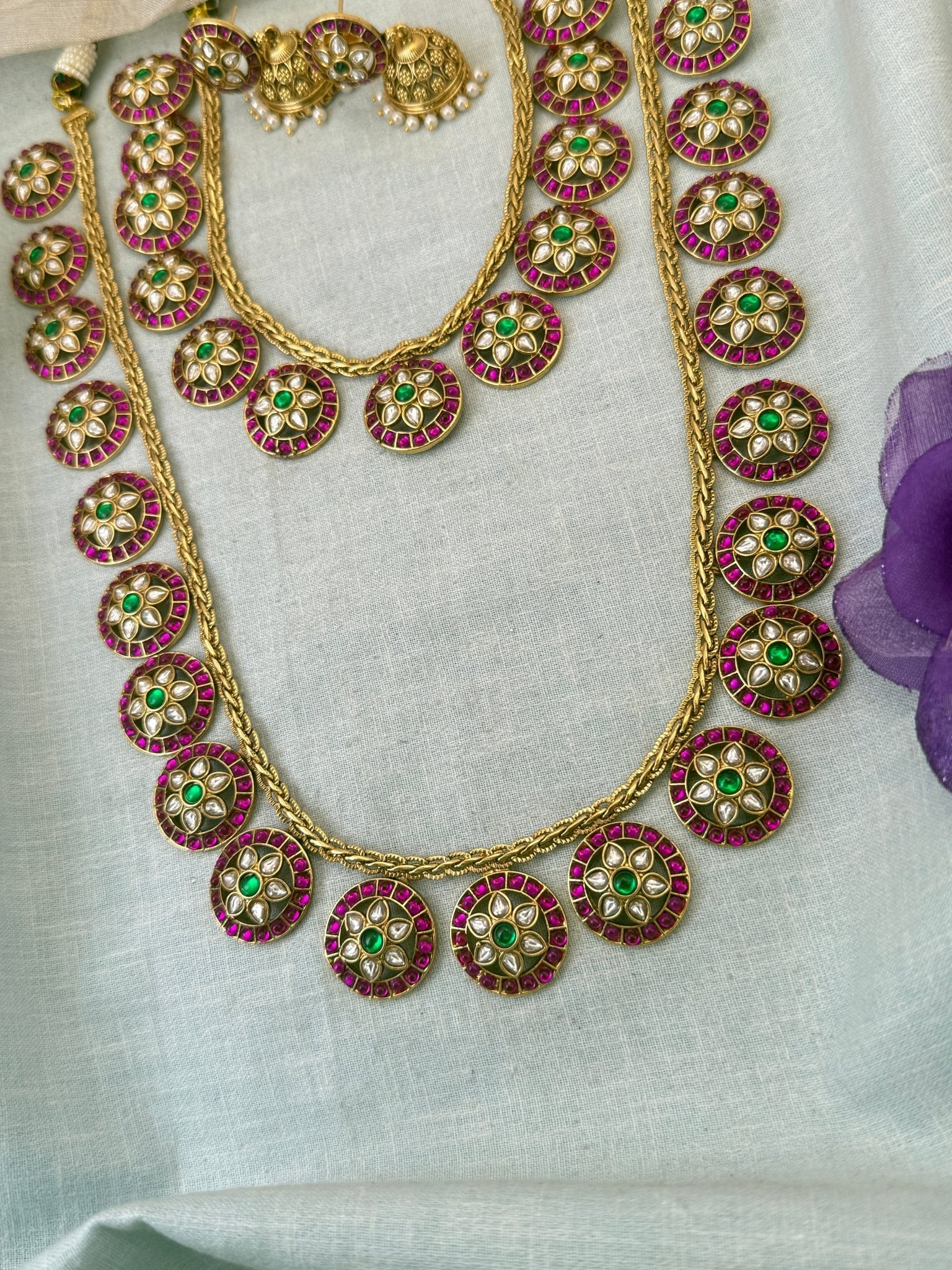 Luxurious Jadau Kundan Bottumala Bridal Necklace Set 0998 - Mahilas